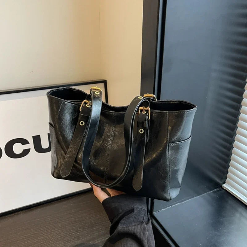 Fashion Retro Women PU Leather Shoulder Bags Trend High End Lady Tote Bag Large Capacity Female's Commuter Bag Handbag Purses