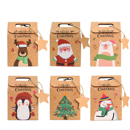 6/12/24Pcs Christmas Candy Gift Box with Tag Kraft Paper Cookie Snack Packing Bags 2024 Xmas Party Home Decoration New Year 2