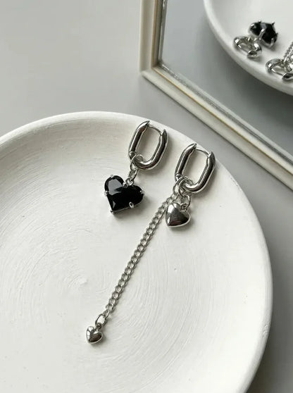 Fashion Tassel Zircon Heart Asymmetric Long Earrings - 3