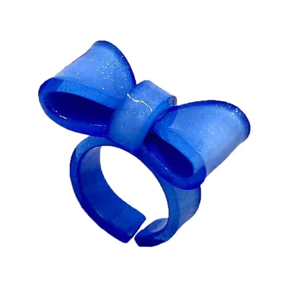 Resin Rings Dumpy Acrylic Rings Bowknot Rings Aesthetic Trendy Colorful Open Rings Statement Jewelry Bow Rings for Women - Bl
