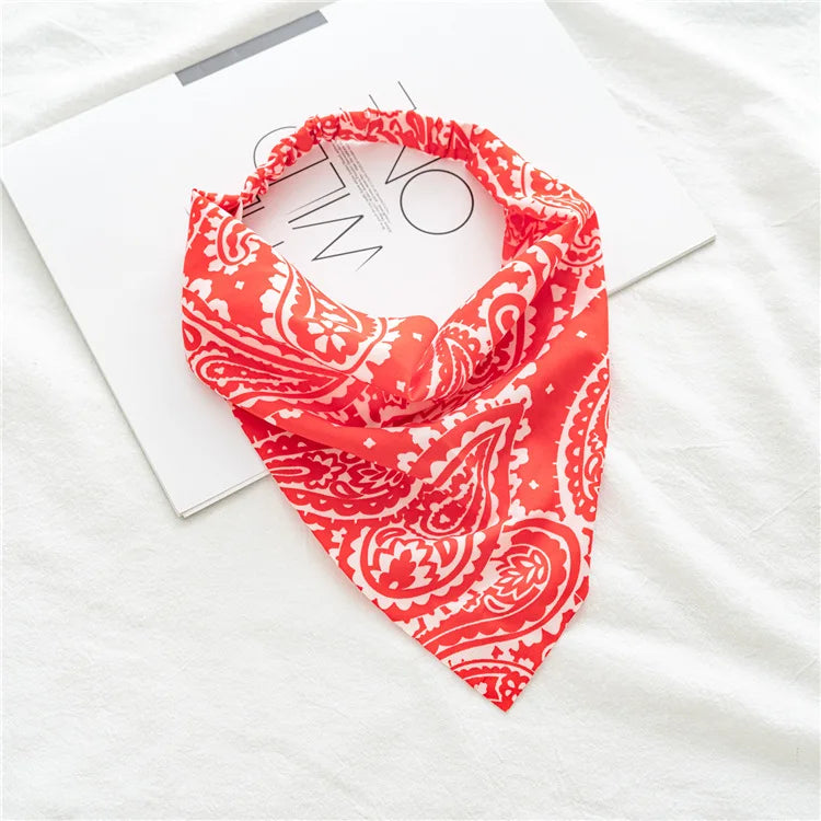 2022 Summer Vintage Print Flower Beach Bandana Hair Scarf Fashion Elastic Rubber Headbands for Women Girl Hair Accessories - 