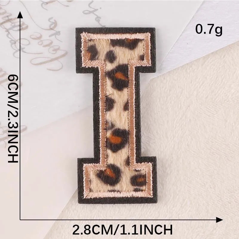 A~Z English Alphabet Letters Badge Patches,Leopard Print Applique Embroidery Iron on Stickers for Clothing,DIY Name Garment