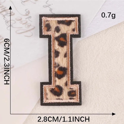 A~Z English Alphabet Letters Badge Patches,Leopard Print Applique Embroidery Iron on Stickers for Clothing,DIY Name Garment