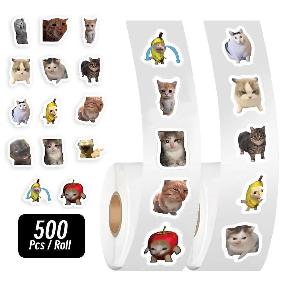 500pcs/roll Cartoon Meme Cat Stickers For School Reward Stickers Classroom Decoration Encouragement Sticker For Student Teach