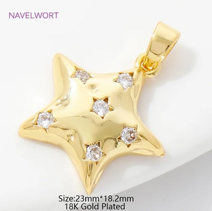 Pendants For Necklace Accessories 18K Gold Plated Brass Inlaid Zircon Moon/Star Charm Pendant DIY Jewelry Making Supplies - 1