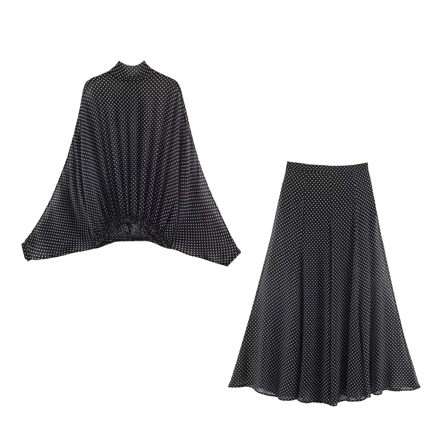 KONDALA Vintage Polka Dot Women Sets Chiffon Bow Tie Loose Blouses Loose Long Skirts Fashion 2026 Spring Summer Holiday Suits