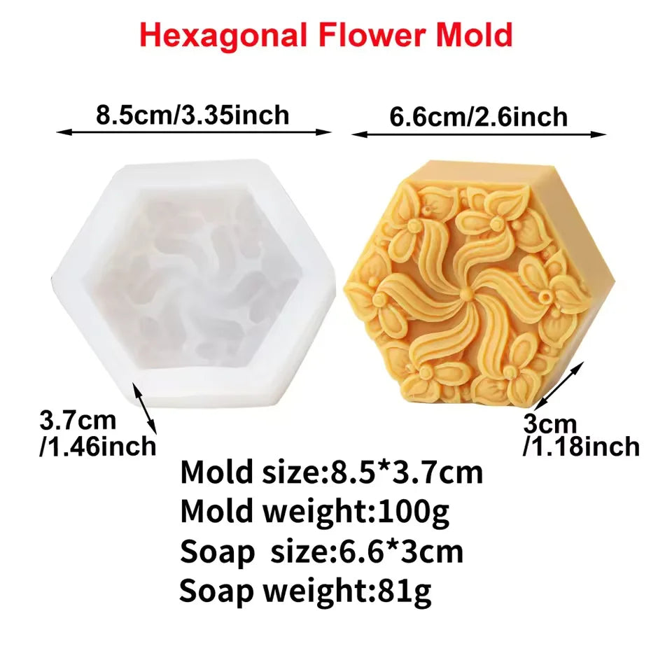 Vintage Embossed Flower Silicone Soap Mold Square Round Hexagon Mould Handmade Soap Candle Epoxy Resin Kit Soap Casting Suppl