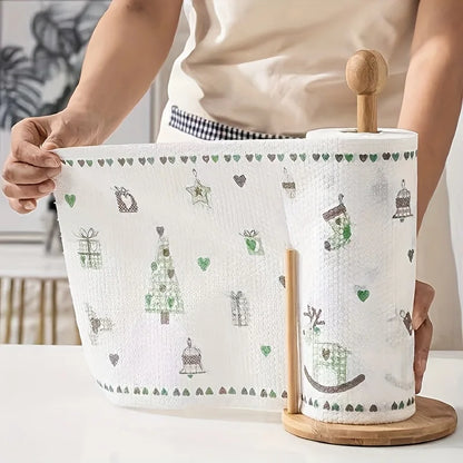 50 100pcs/roll Dishcloth Absorbent Thickened Kitchen Paper Dry Wet Use Non Greasy Random Pattern for Sink Cleaning Dishwashin