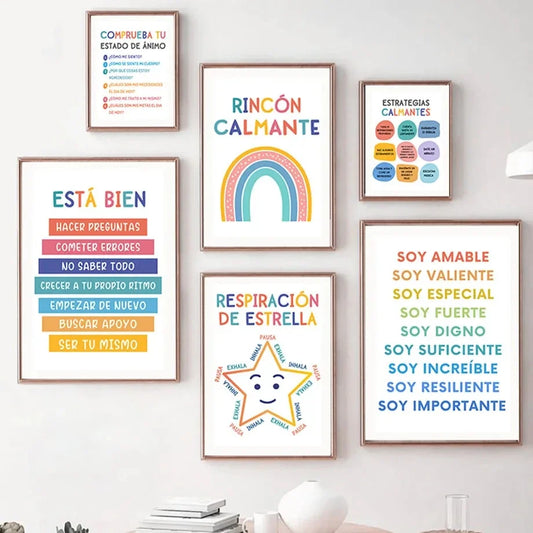 Modern Spanish Calm Corner Canvas Prints Aesthetic Inspirational Education Classroom Wall Art Poster for Home & School Decor