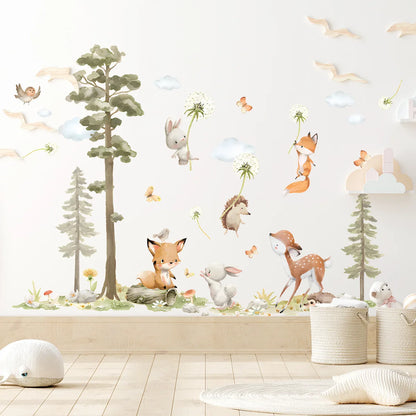 Cute Forest Animals Wall Stickers for Kids Rooms Children Boys Girls Baby Room Decoration Nursery Wallpaper Vinyl Elephant Li