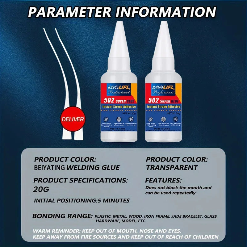 502 High-Strength Cyanoacrylate Glue Fast-Drying Adhesive for Automotive Bumpers, Metal & Plastic, Ideal for Repairs & DIYFix