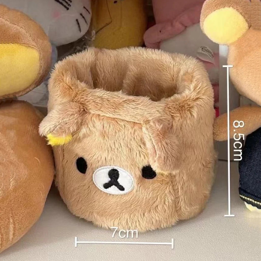 Plushes Pencil Holder Cosmetics Pen Container Kawaii Desk Accessories Office Organizer Kid Stationery Storage Box Gift - Beig