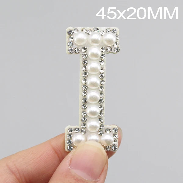 26 English Letters Pearl Rhinestone Patches For Clothes A-Z Alphabet Pearl Rhinestones Applique Sew On/Glue On Patches DIY Na