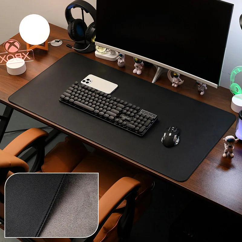 Leather Desk Pad Protector, Large Mouse Pad, Office Desk Mat, Non-Slip PU Leather with Stitched Edges Desk Blotter, Desktop M