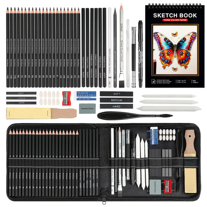 14-58 Pack Drawing Sketching Set,Pro Art Sketch Supplies with 3-Color Sketchbook,Graphite,Charcoal Pencil,Ideal for Shading -