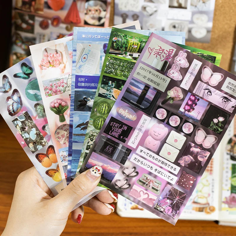 20pcs Die-Cut Sticker Book - Japanese Food & Dessert Vintage Showa Style，Glitter Matte Glossy Finish，School Stationery suppli