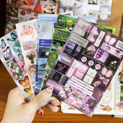 20pcs Die-Cut Sticker Book - Japanese Food & Dessert Vintage Showa Style，Glitter Matte Glossy Finish，School Stationery suppli