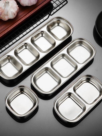 1/4 Pcs Stainless Steel Divided Seasoning Sauce Dip Bowl, 1/2/3/4 Compartment Korean Ketchup Sauce Bowl, Vinegar Soy Spice Co