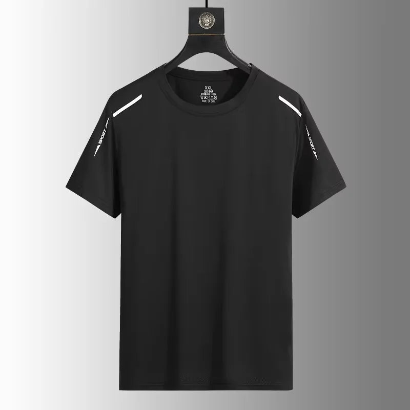 Summer Men's Running Quick Drying T-shirts Breathable Hiking Fishing Tees Soft Elasticity Outdoor Sports Short Shirt - Black 