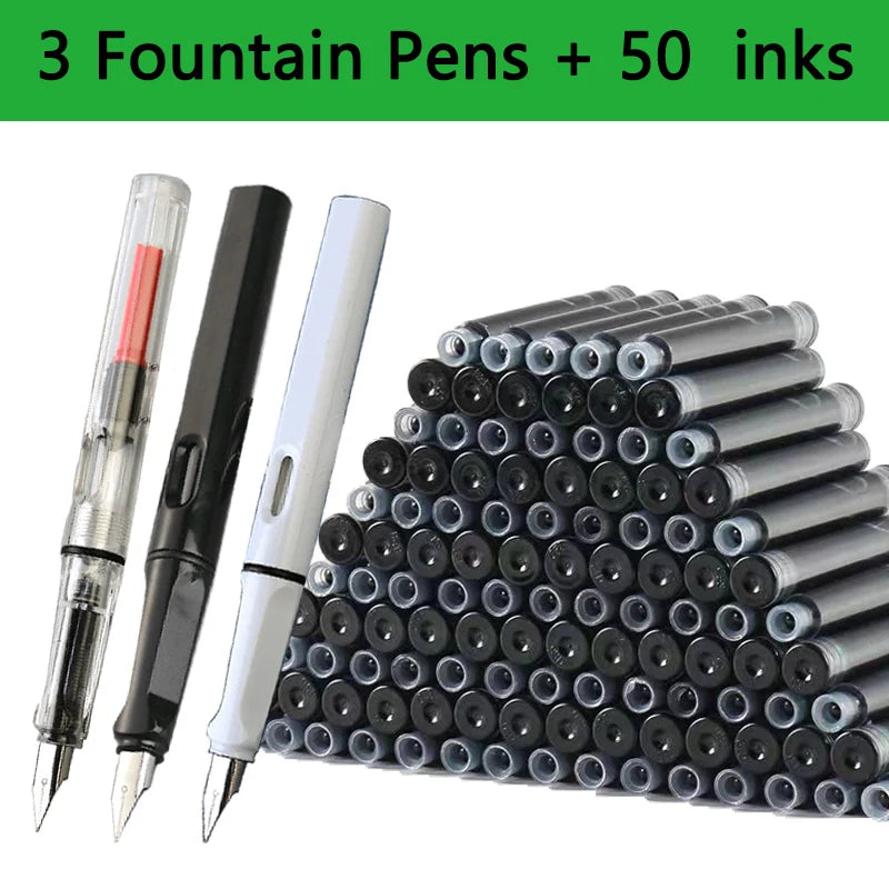 53Pcs Fountain Pen Replaceable Ink Set Black/Blue/Red ink EF School Pens Office Supplies Stationery for Writing Calligraphy P