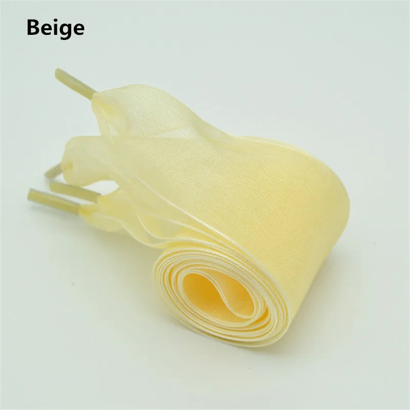 4cm Widened Transparent Chiffon Yarn Shoelaces Flat Silk Big Bow Wide Laces Trend Beauty White Casual Shoes Laces