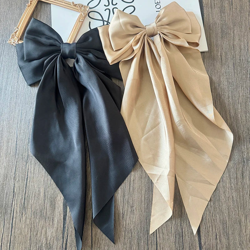 Bow Ribbon Hair Clip for Women Bowknot Barrettes Girls Solid Stain Spring Ponytail Clip Headband Hair Accessories Headwear Gi