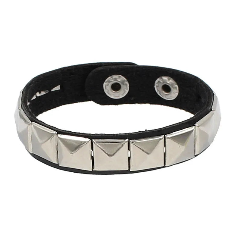 2023 New Gothic Punk PU Leather Bracelet 3 Row Cuspidal Spikes Rivet Chains Bracelet For Women Men' Friends Jewelry - 1