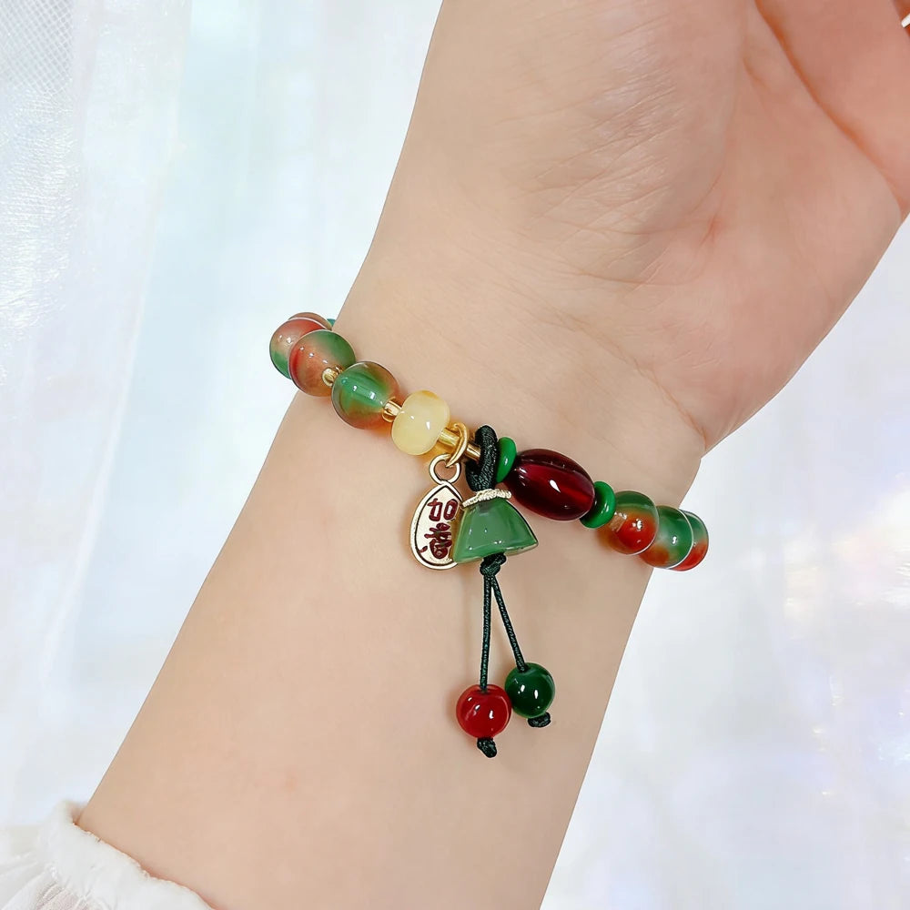 New Chinese Style Colorful Beaded Bracelet For Women Vintage Natural Stone Ethnic Handmade Chain Hand Rope Bracelet Jewelry G