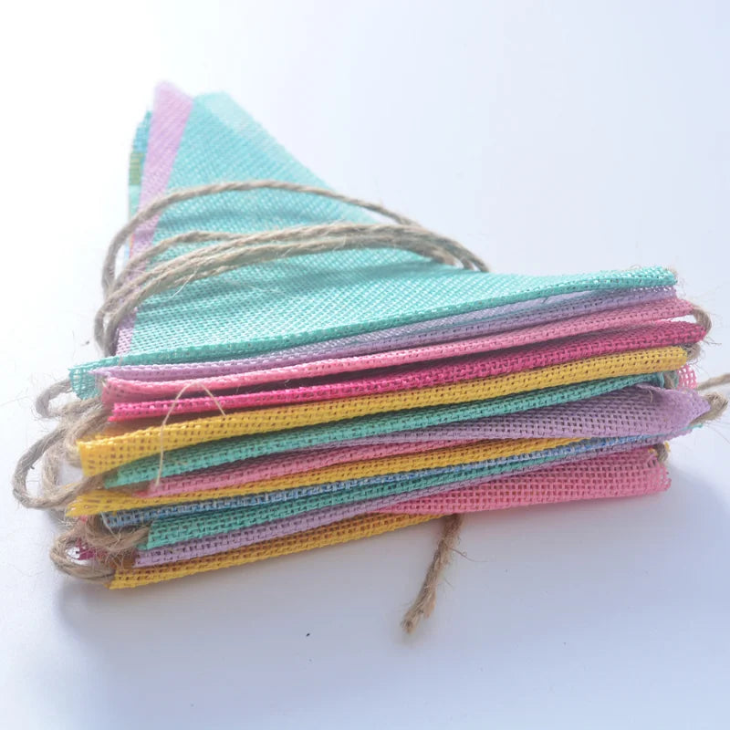 4m Colorful Jute Linen Pennant Flags Banner Birthday Wedding Christmas Party Decorations Bunting Banners Hanging for Home Dec