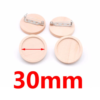 10pcs/lot Blank Wood Cabochon Brooch Base Settings 20 25 30 40mm Dia Round Bezel Tray Diy Brooches Pin Backs for Jewelry Maki