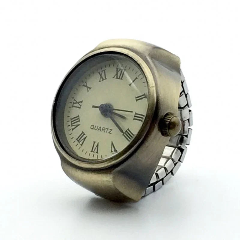 Vintage Punk Finger Watch Mini Elastic Strap Alloy Watches Couple Rings Jewelry Clock Retro Roman Quartz Watch Rings Women Me
