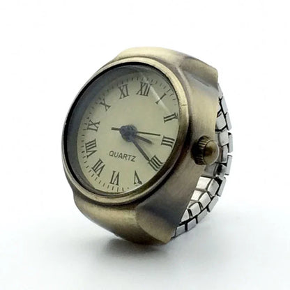 Vintage Punk Finger Watch Mini Elastic Strap Alloy Watches Couple Rings Jewelry Clock Retro Roman Quartz Watch Rings Women Me