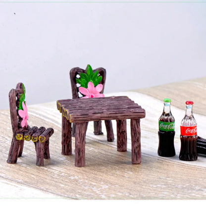 3pcs Table Chairs Miniature Set Mini Fairy Garden Furniture Ornaments Kit for Dollhouse Accessories Home Micro Landscape