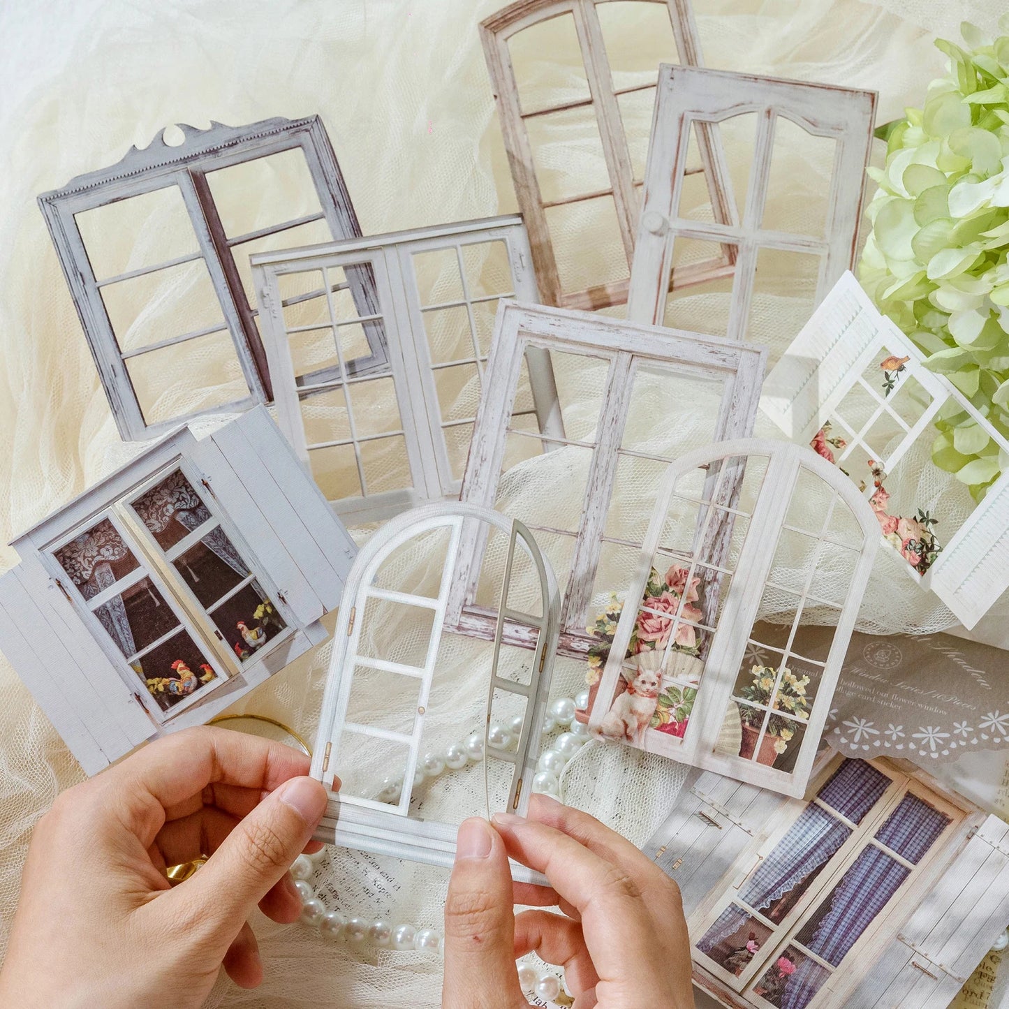 10 Sheets Vintage Hollow Door Window Sticker Diy Diary Decoration Plant Flower INS Sticker Album Scrapbooking Kawaii Statione