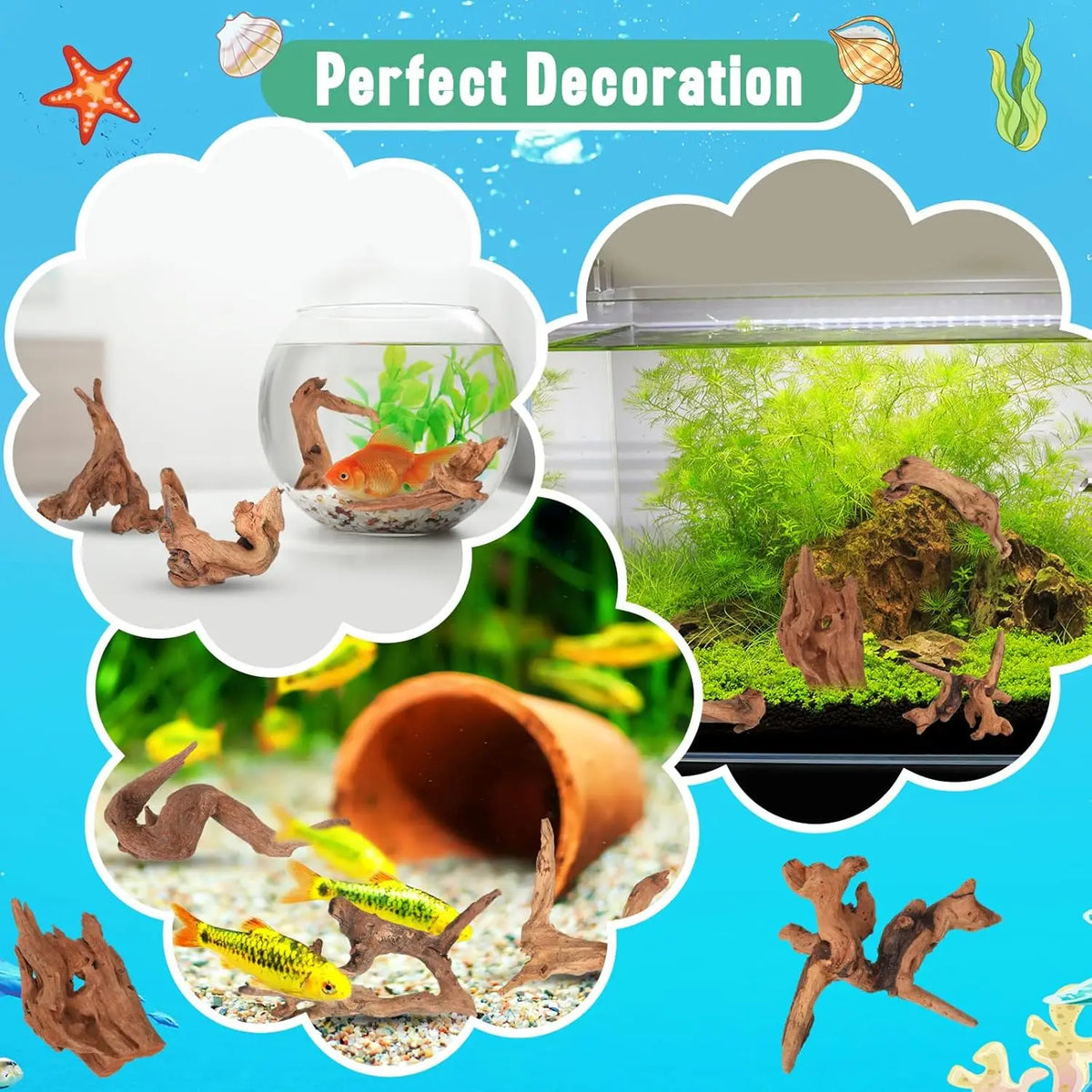 3/6PCS Natural Small Driftwood for Aquarium Decor Fish Tank Decorations Decor Assorted Driftwood Branch Reptile Tank Wood Dec