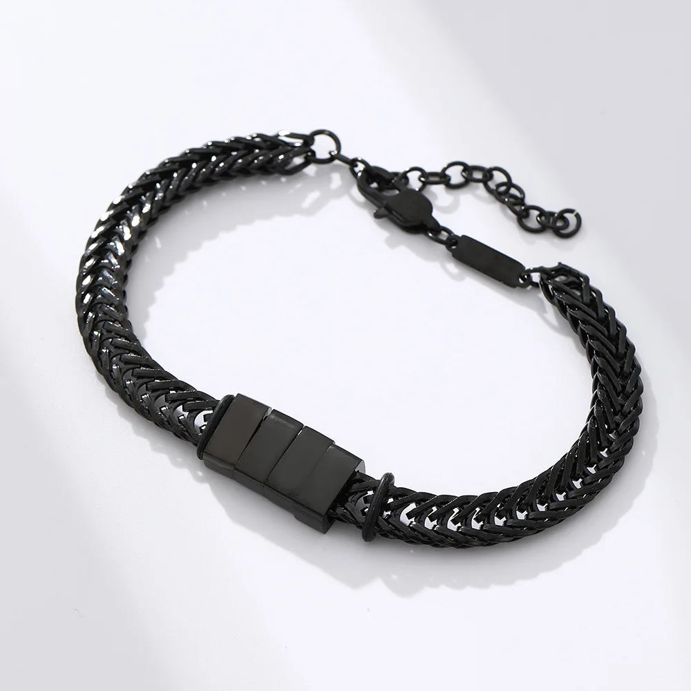 MaiLun 1pc Blank Stainless Steel Men Bracelet Engravable Beaded Men Bracelet Jewelry Gift for Father's Day