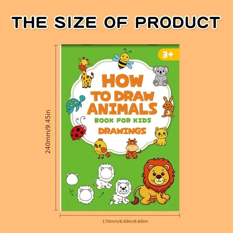 96 Animal Themes Interactive Activity Book on How To Draw Animals Four Simple Steps To Complete Drawing Coloring Toy Book - D