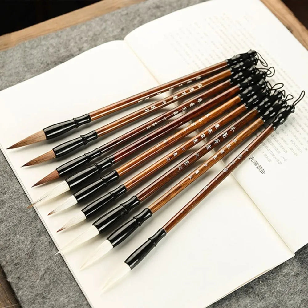 Traditional Chinese Calligraphy Brush Oil Painting Wolf Hair Scriptures Writing Brush Oil Watercolor Wood Art Paint Brush
