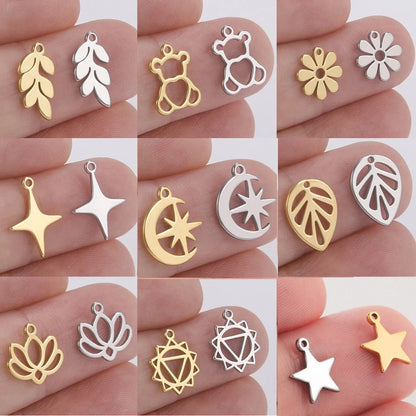 Teamer 5pcs/lot Stainless Steel Charms for Jewelry Making Bear Leaves Stars Pendant Mini Charm Bracelet DIY Accessories Hot S