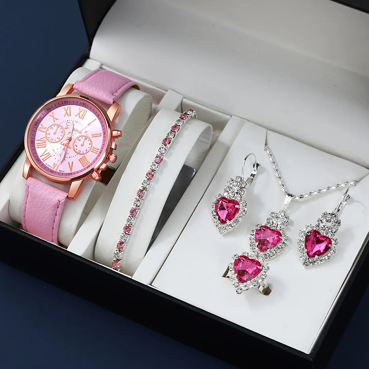 Fashion Quartz Watch and Jewelry Set, Shock Resistant Circular Analog Digital Display, PU Leather Strap, Zinc Alloy Case - 2