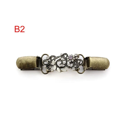 Women Carved Flower Cardigan Sweater Blouse Shawl Clips Shirt Collar Shawl Brooch Retro Duck Clip Clasps Charm Accessories Gi