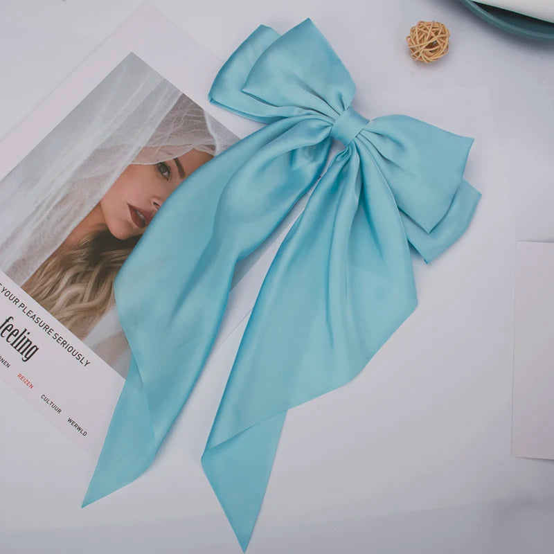 Bow Ribbon Hair Clip for Women Bowknot Barrettes Girls Solid Stain Spring Ponytail Clip Headband Hair Accessories Headwear Gi