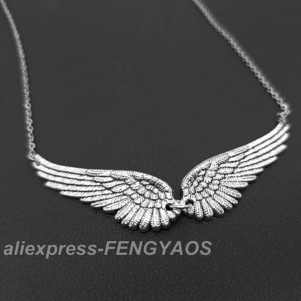 Vintage Angel Wings Feather Choker Big Pendant Aesthetic Link Chains Statement Necklace for Women Collar Bib Wedding Tribal G