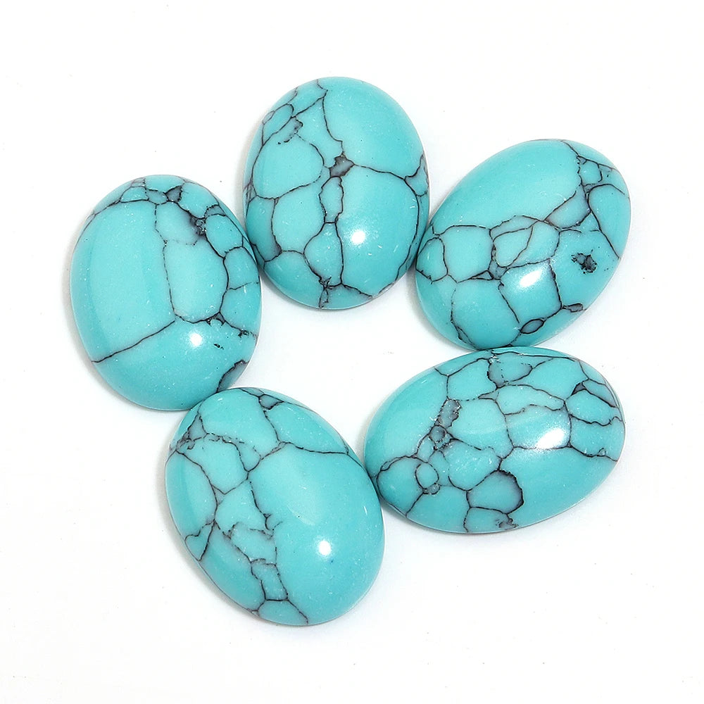 2-10pcs Natural Blue Turquoise Cabochons Oval Flat Back Cabochon Loose Beads For Jewelry Making DIY Ring Necklace Accessories