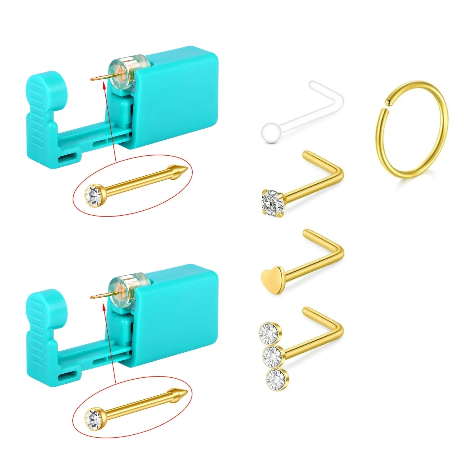 7pcs Nose Piercing Kit Nose Ring Piercing Kit, Nose Piercing Kit with Nose Rings Disposable Nose Piercing Gun Kit - Golden
