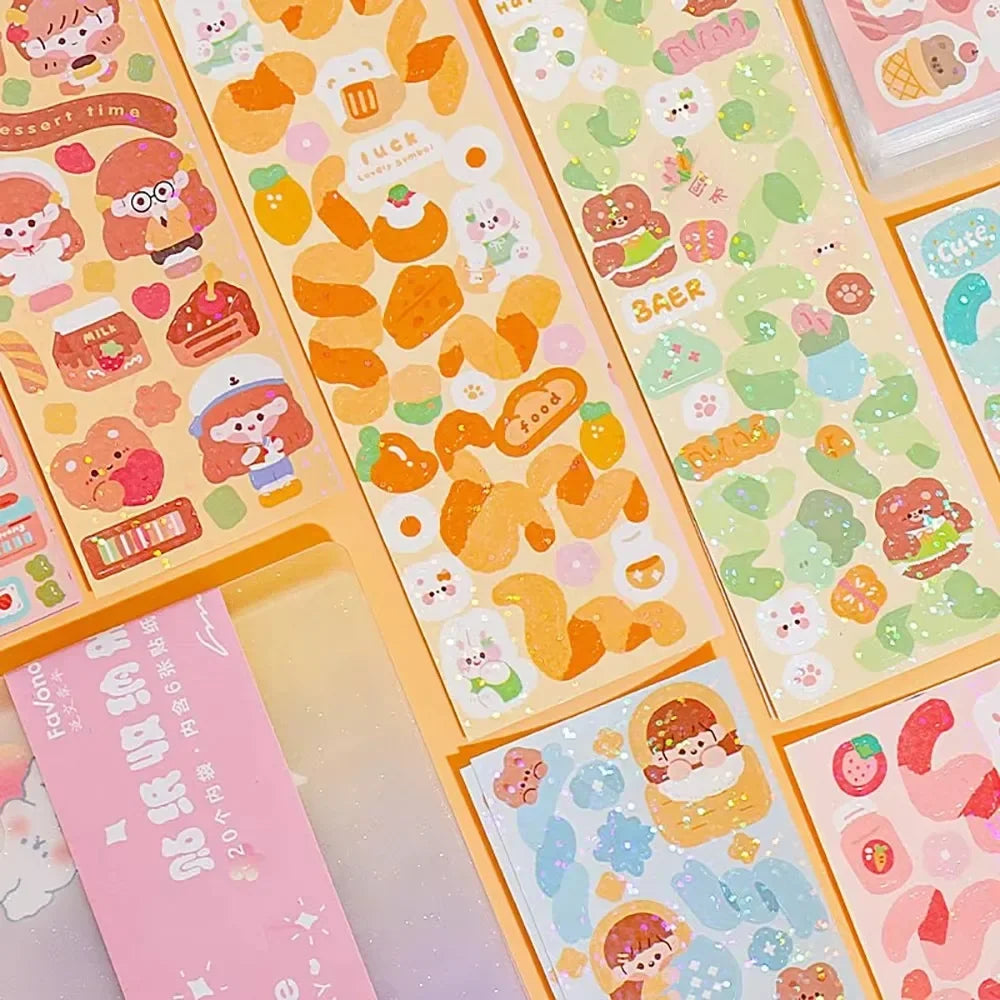 20-200 PCS Goo Card Cute Stickers Kawaii Cartoon Laser Sticker No repeat for Diary DIY School Students Decoration Stationery