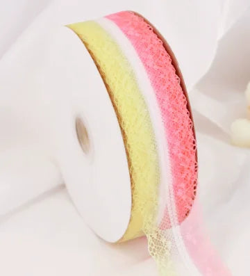 4cm 5yards Colorful Rainbow Net Fashion Ribbon Lace Trim Wedding DIY Dress Garment Edging Bag Decoration Accessories Bows H80