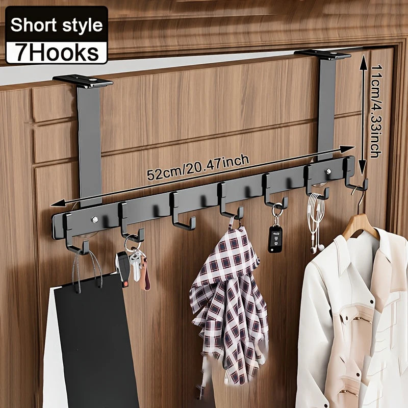 Hooks Over The Door 5/7 Hooks Metal Bathroom Organizer Rack Adjustable Clothes Coat Hat Towel Hanger Movable Holder Door Hang