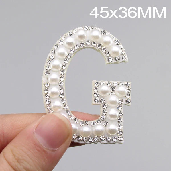26 English Letters Pearl Rhinestone Patches For Clothes A-Z Alphabet Pearl Rhinestones Applique Sew On/Glue On Patches DIY Na