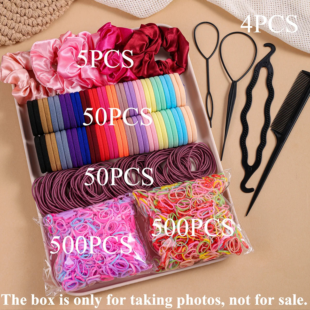 1109pcs Women Dark Hair Accessories Set Elastic Seamless Ponytail Scrunchies Small Rubber Bands Fashion Hair Ties Headbands -
